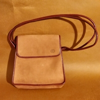 gylden ruskinds taske kantet med brunt skind Chesneau Irlandvintage skuldertaske gammel taske 
